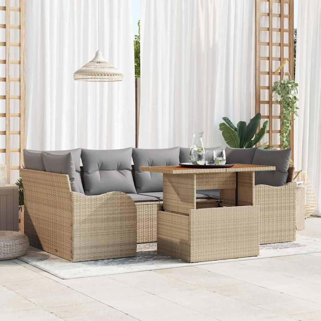 Set Divano da Giardino 7 pcs Beige Poly Rattan