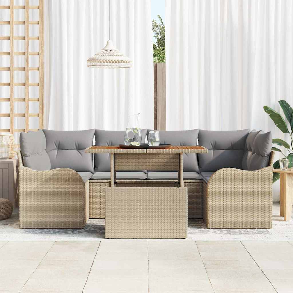 Set Divano da Giardino 7 pcs Beige Poly Rattan