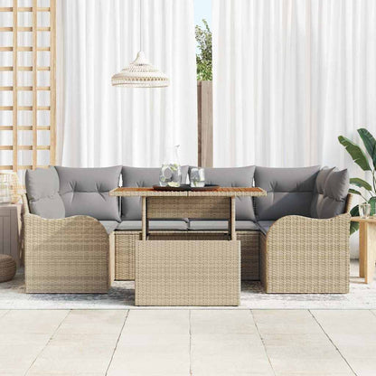Set Divano da Giardino 7 pcs Beige Poly Rattan