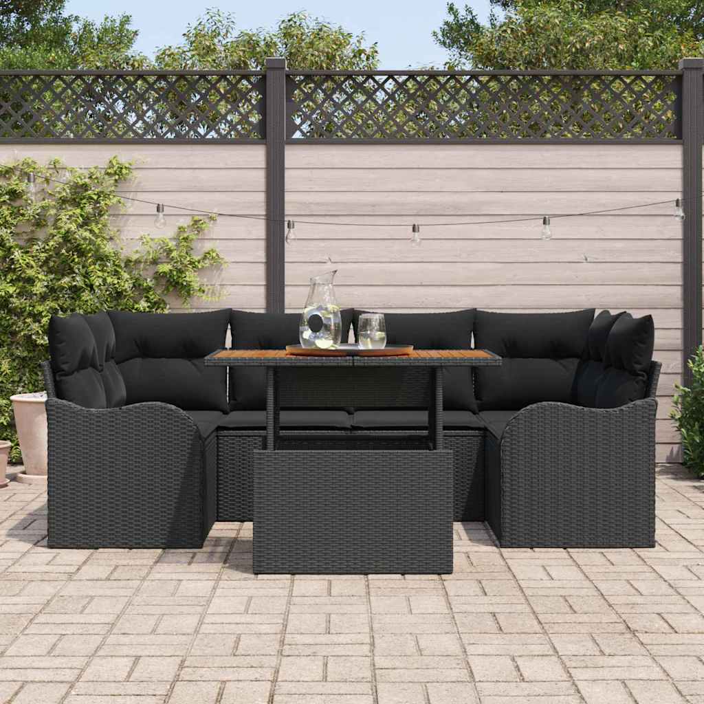 Set Divano da Giardino con archiviazione 7 pcs Nero Poly Rattan