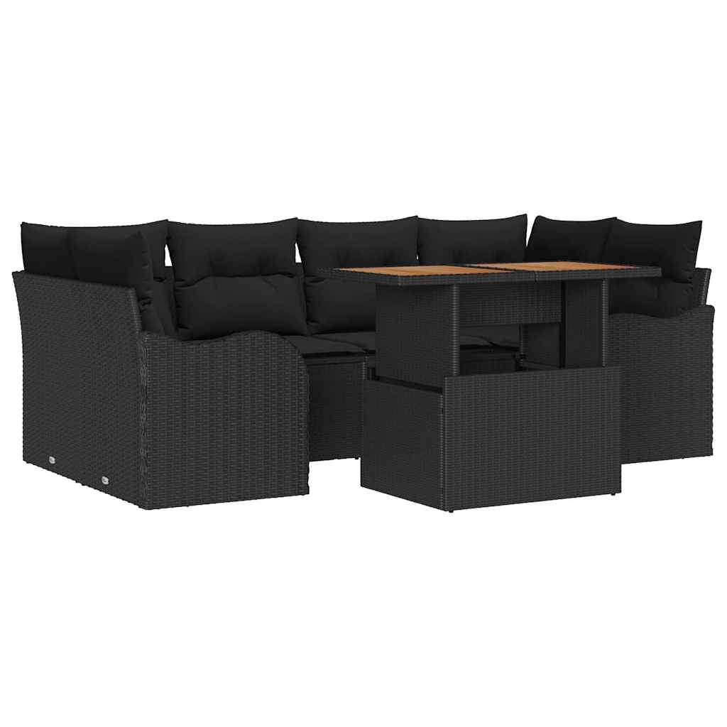 Set Divano da Giardino con archiviazione 7 pcs Nero Poly Rattan