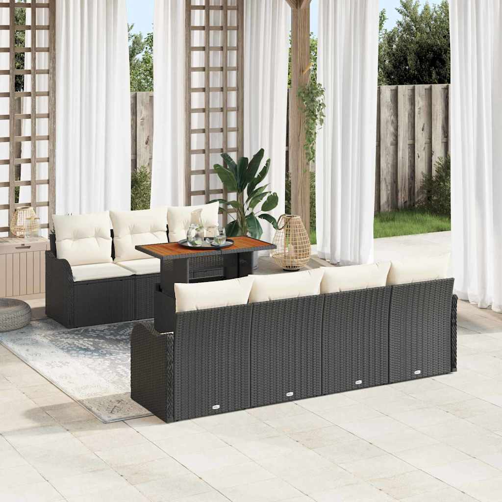 Set Divano da Giardino con archiviazione 8 pcs Nero Poly Rattan