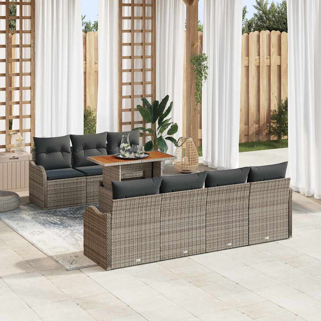 Set Divano da Giardino 8 pcs Grigio Poly Rattan