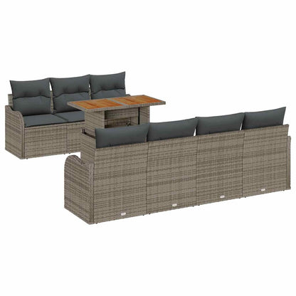 Set Divano da Giardino 8 pcs Grigio Poly Rattan