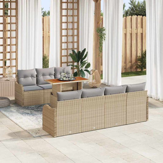 Set Divano da Giardino 8 pcs Beige Poly Rattan
