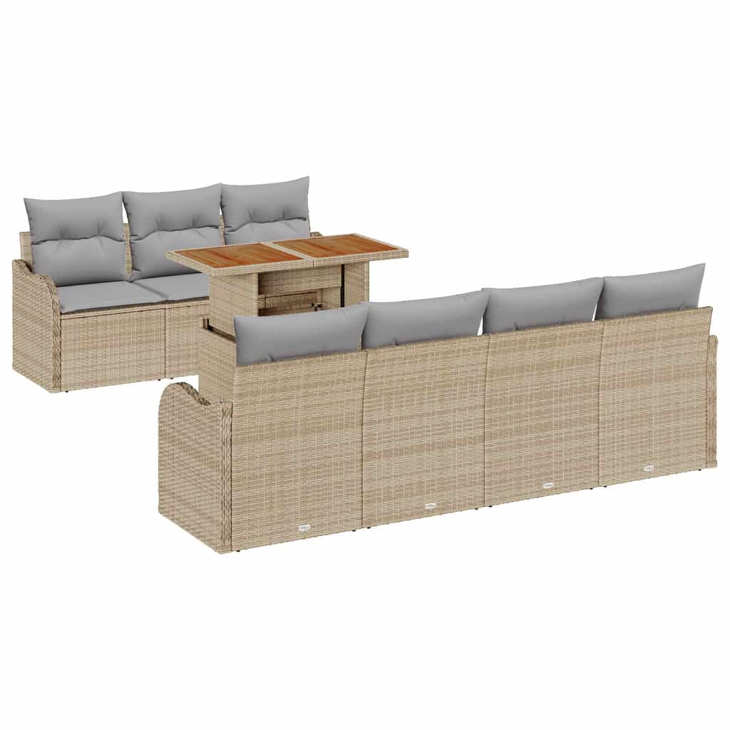 Set Divano da Giardino 8 pcs Beige Poly Rattan