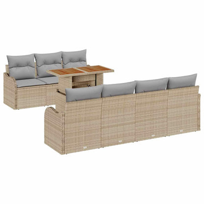 Set Divano da Giardino 8 pcs Beige Poly Rattan