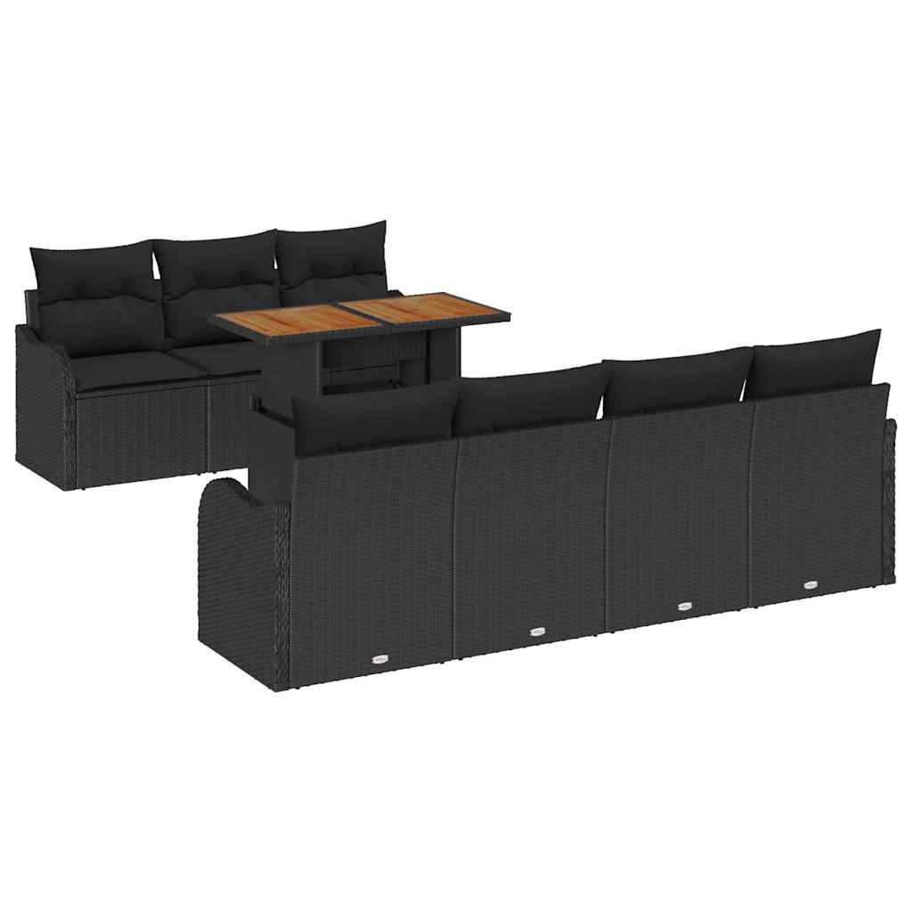 Set Divano da Giardino con archiviazione 8 pcs Nero Poly Rattan