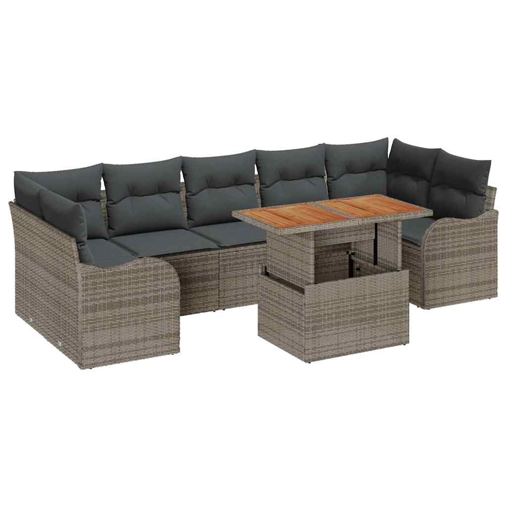 Set Divano da Giardino 8 pcs Grigio Poly Rattan