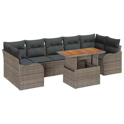 Set Divano da Giardino 8 pcs Grigio Poly Rattan