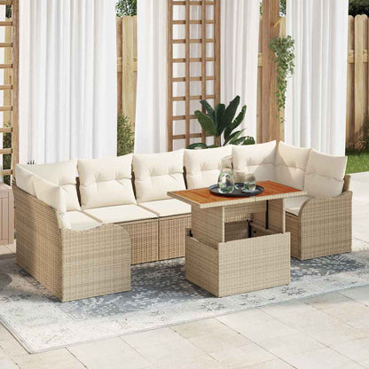Set Divano da Giardino 8 pcs Beige Poly Rattan