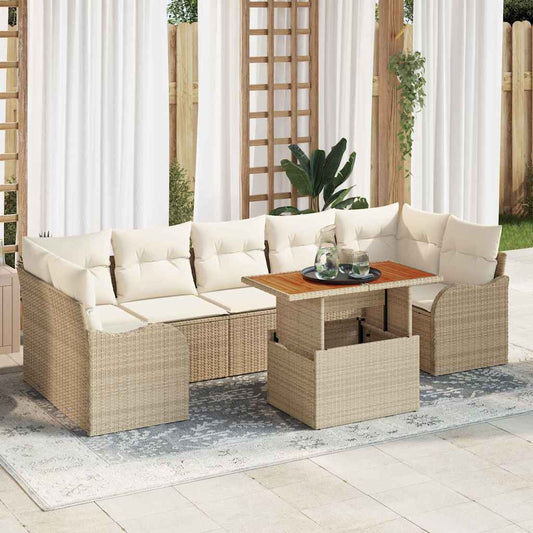 Set Divano da Giardino 8 pcs Beige Poly Rattan