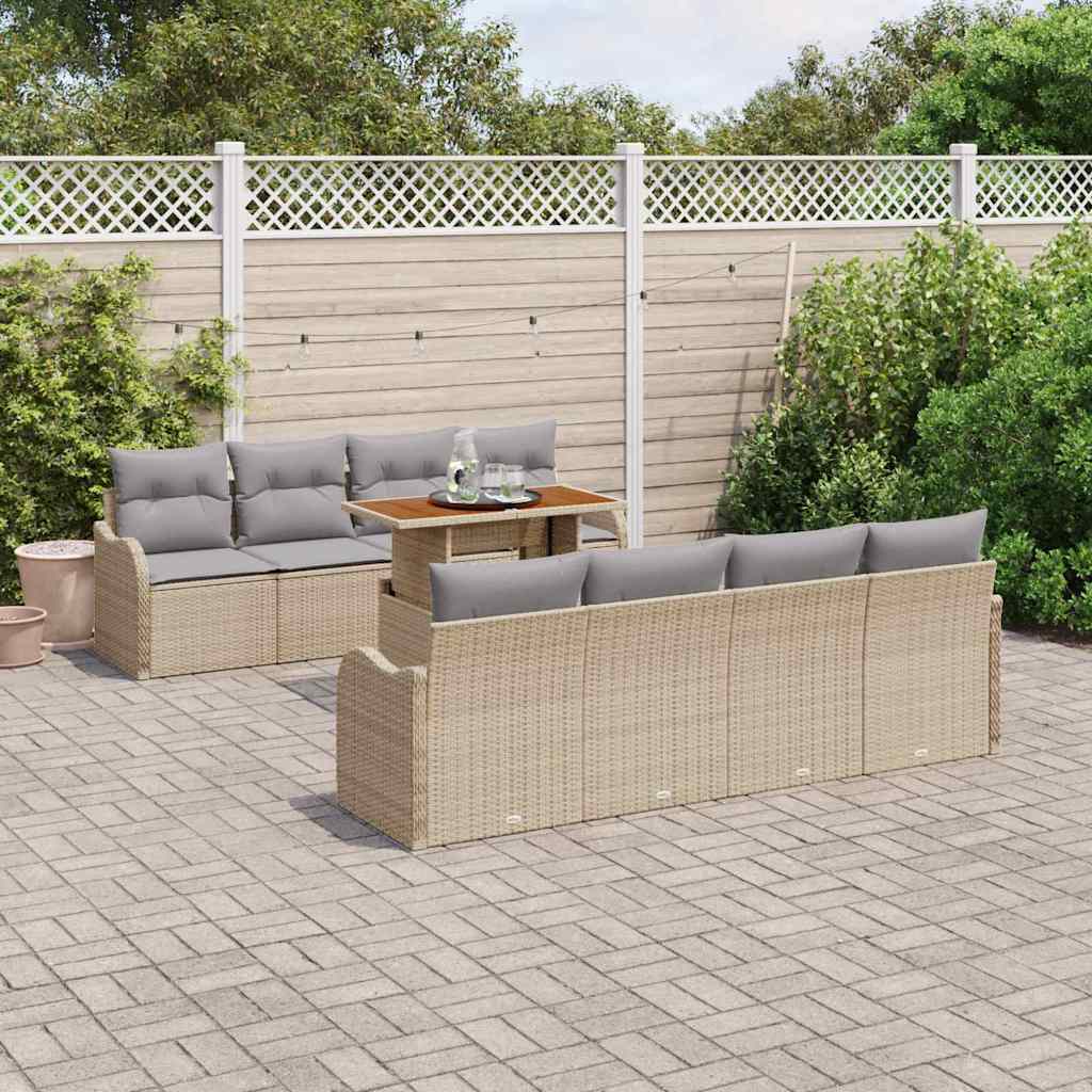 Set Divano da Giardino 9 pcs Beige Poly Rattan - homemem39