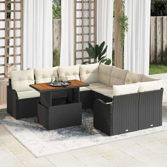 Set Divano da Giardino con archiviazione 9 pcs Nero Poly Rattan - homemem39