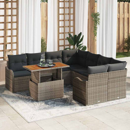 Set Divano da Giardino 9 pcs Grigio Poly Rattan - homemem39