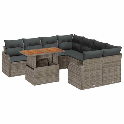 Set Divano da Giardino 9 pcs Grigio Poly Rattan - homemem39