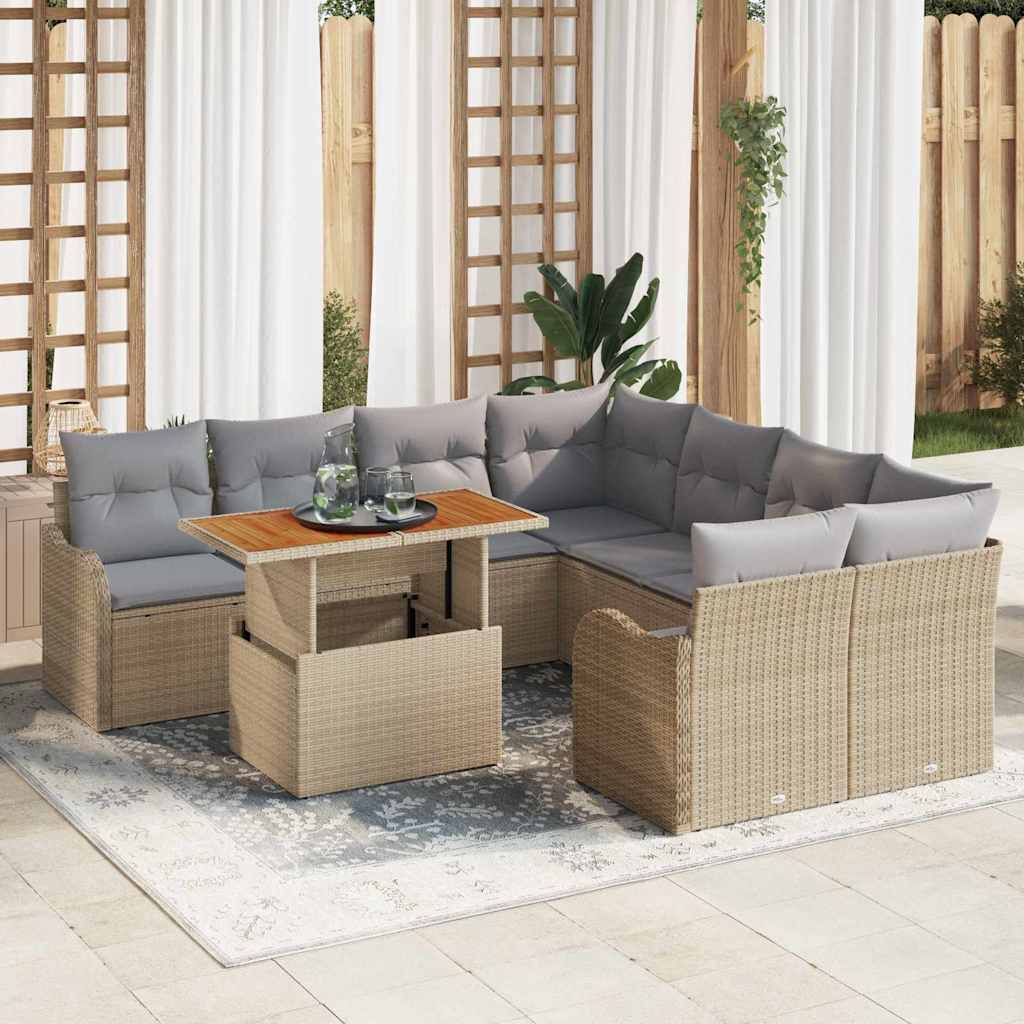Set Divano da Giardino 9 pcs Beige Poly Rattan - homemem39
