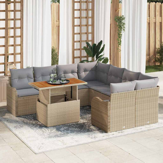 Set Divano da Giardino 9 pcs Beige Poly Rattan - homemem39