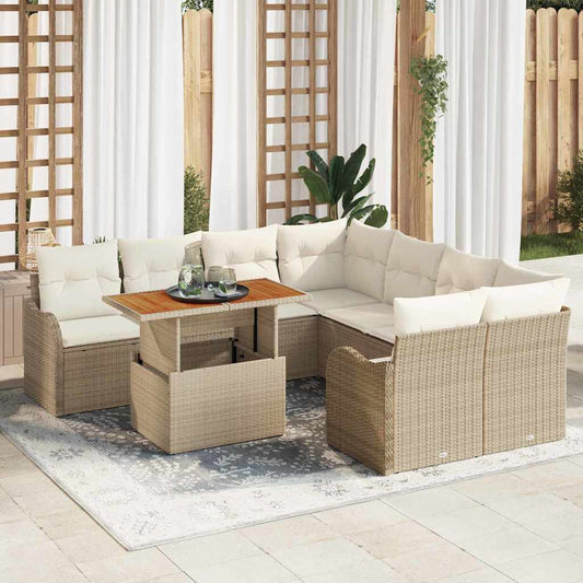 Set Divano da Giardino 9 pcs Beige Poly Rattan - homemem39