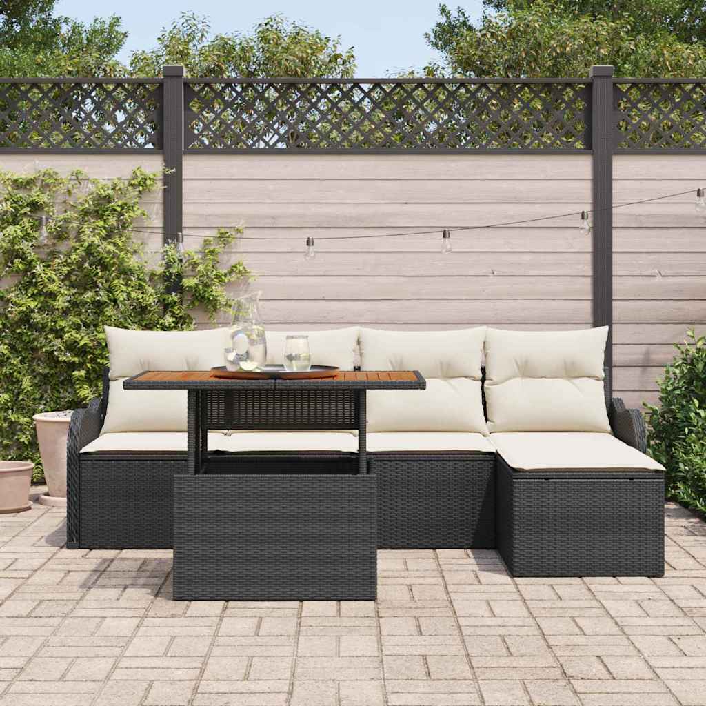 Set Divano da Giardino con archiviazione 6 pcs Nero Poly Rattan - homemem39