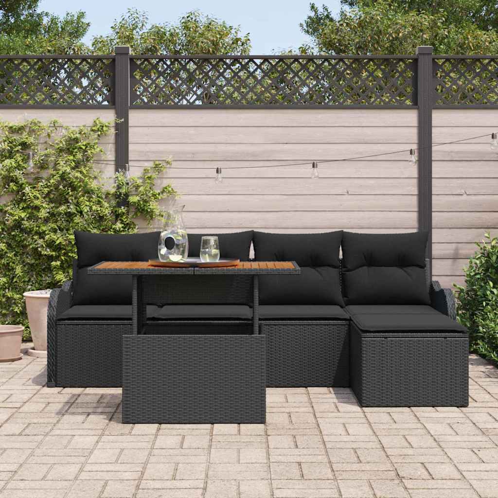 Set Divano da Giardino con archiviazione 6 pcs Nero Poly Rattan - homemem39