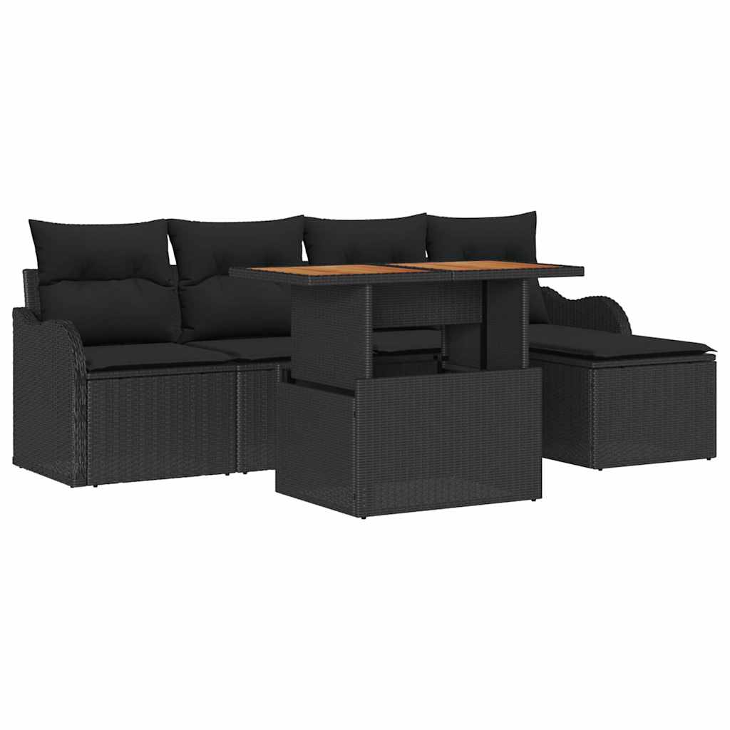 Set Divano da Giardino con archiviazione 6 pcs Nero Poly Rattan - homemem39