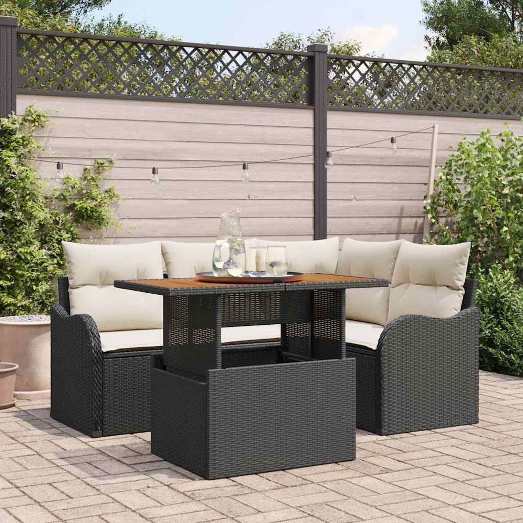 Set Divano da Giardino con archiviazione 5 pcs Nero Poly Rattan