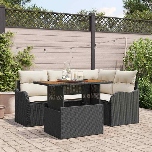 Set Divano da Giardino con archiviazione 5 pcs Nero Poly Rattan