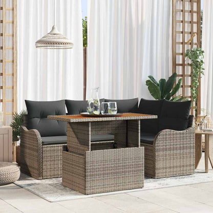 Set Divano da Giardino 5 pcs Grigio Poly Rattan