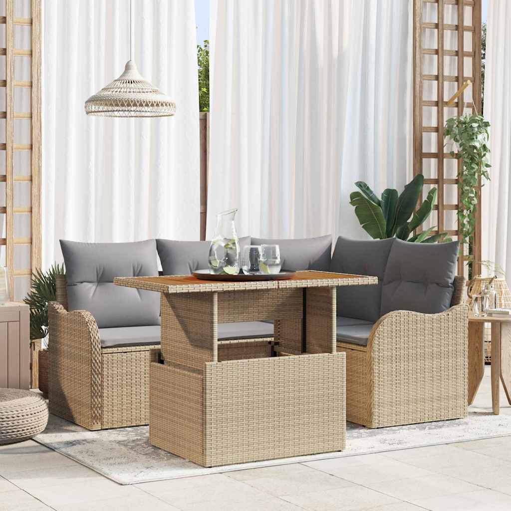 Set Divano da Giardino 5 pcs Beige Poly Rattan | homemem39