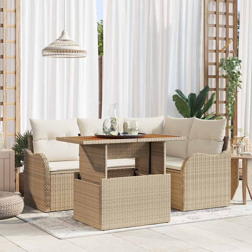 Set Divano da Giardino 5 pcs Beige Poly Rattan - homemem39