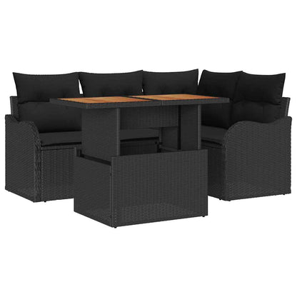 Set Divano da Giardino con archiviazione 5 pcs Nero Poly Rattan | homemem39