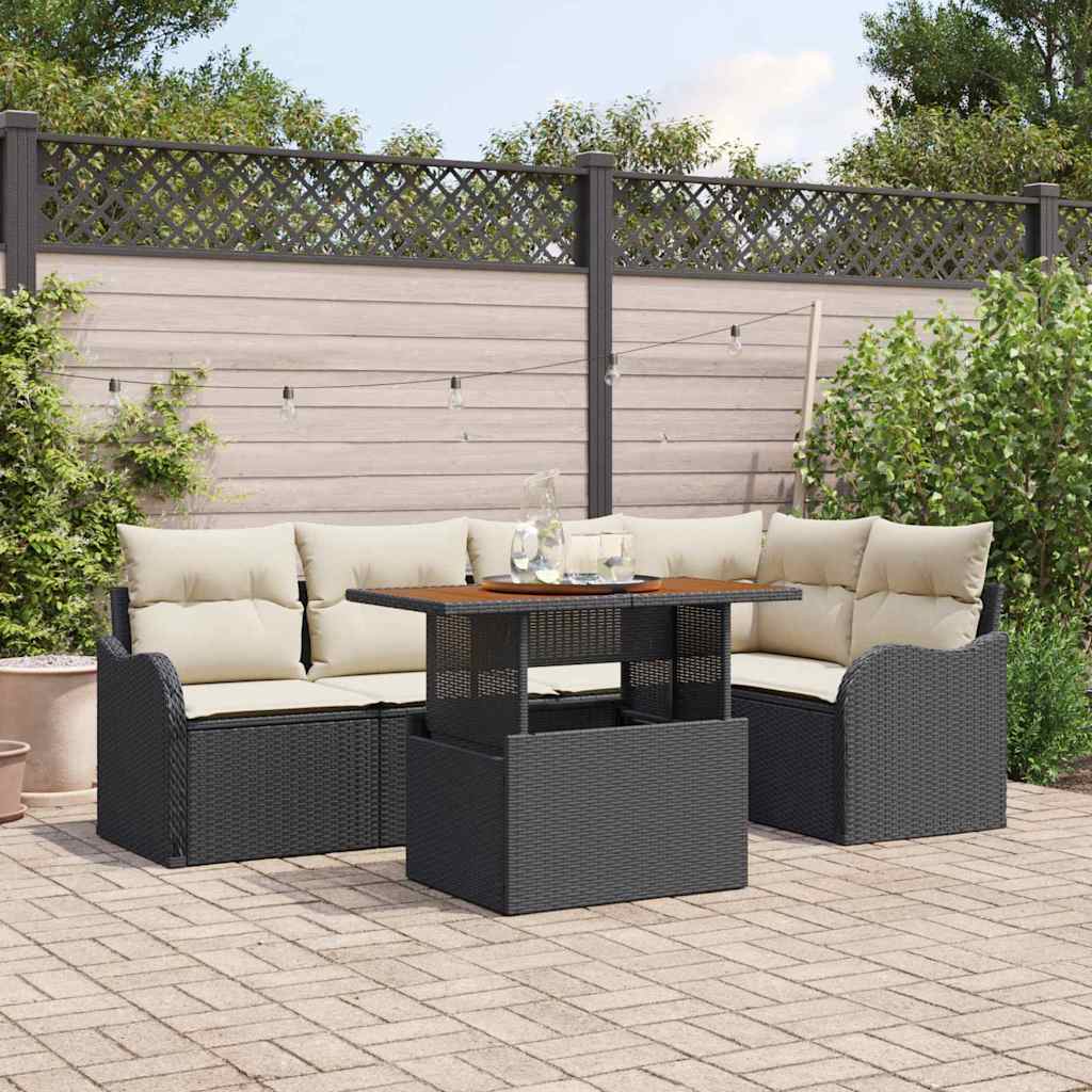 Set Divano da Giardino con archiviazione 6 pcs Nero Poly Rattan - homemem39