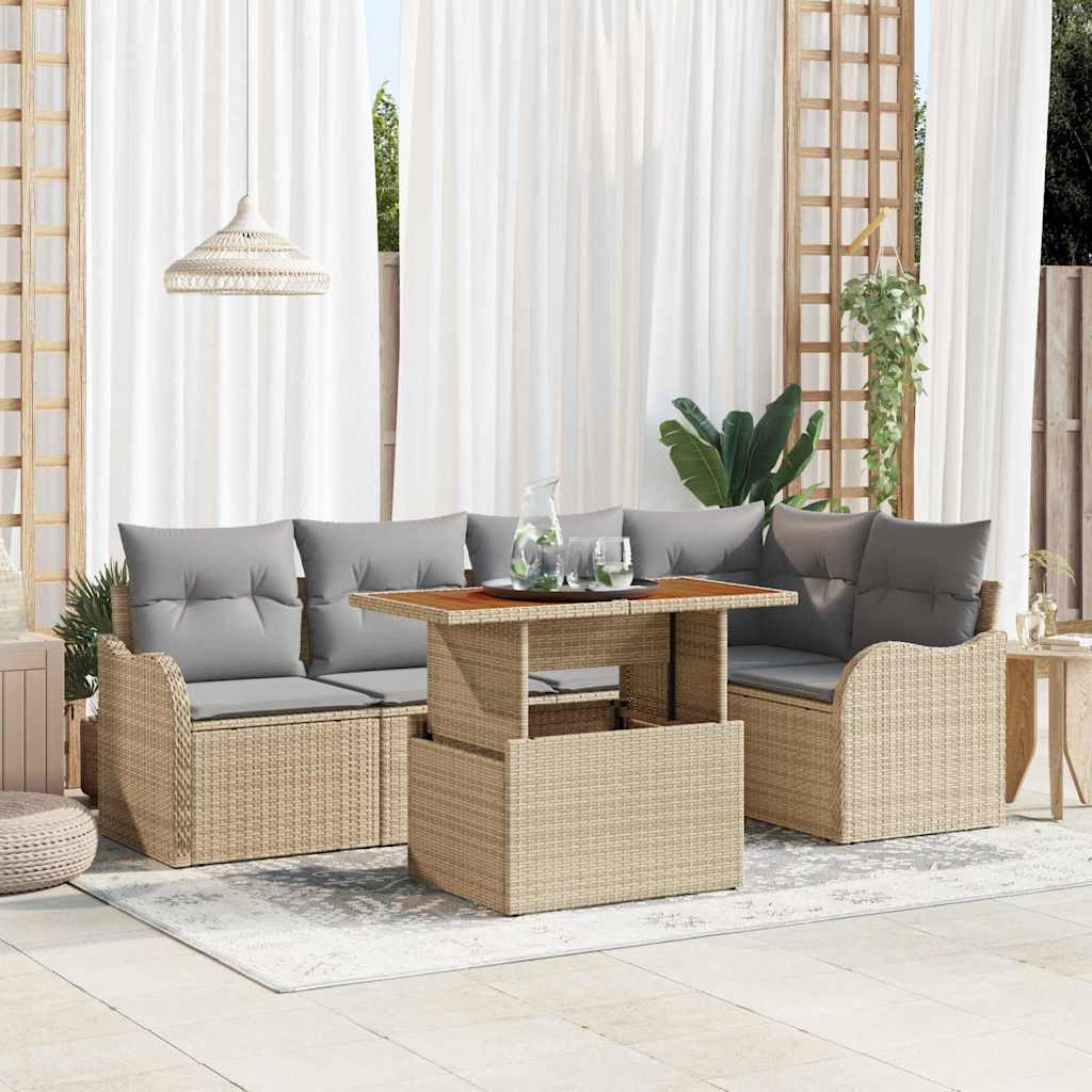 Set Divano da Giardino 6 pcs Beige Poly Rattan - homemem39