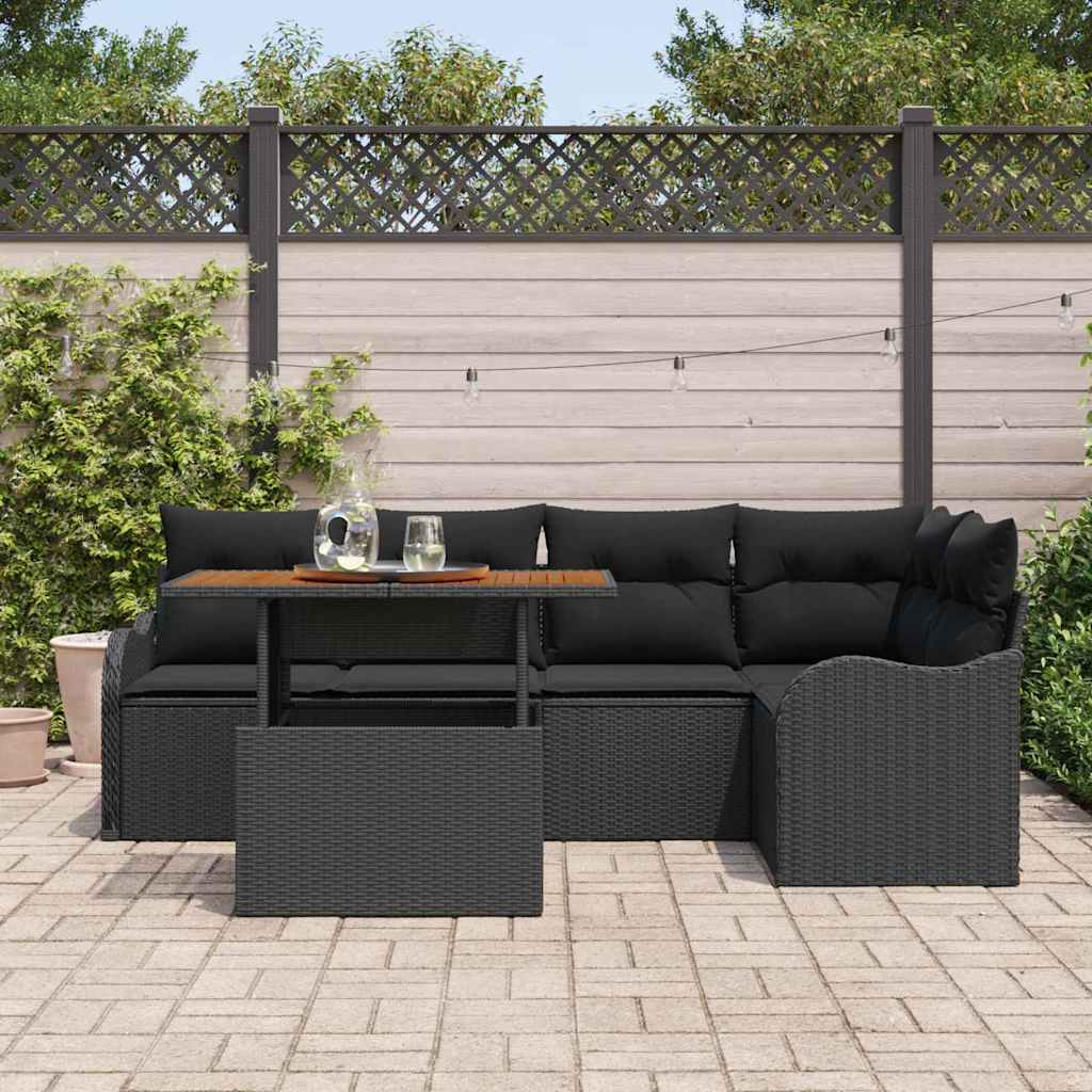 Set Divano da Giardino con archiviazione 6 pcs Nero Poly Rattan - homemem39
