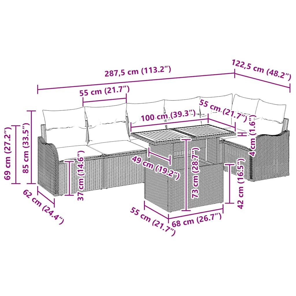 Set Divano da Giardino 7 pcs Grigio Poly Rattan - homemem39