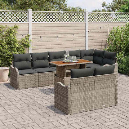 Set Divano da Giardino 9 pcs Grigio Poly Rattan