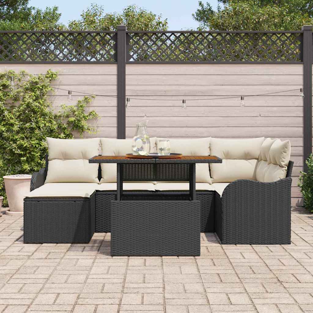 Set Divano da Giardino con archiviazione 7 pcs Nero Poly Rattan - homemem39