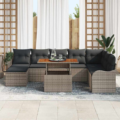 Set Divano da Giardino 9 pcs Grigio Poly Rattan