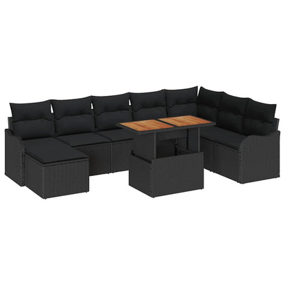 Set Divano da Giardino con archiviazione 9 pcs Nero Poly Rattan | homemem39