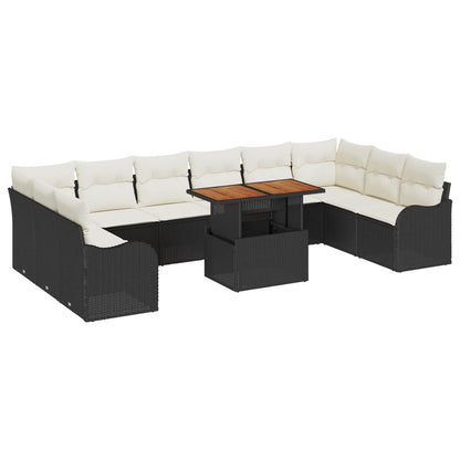 Set Divano da Giardino 11 pcs Nero Poly Rattan