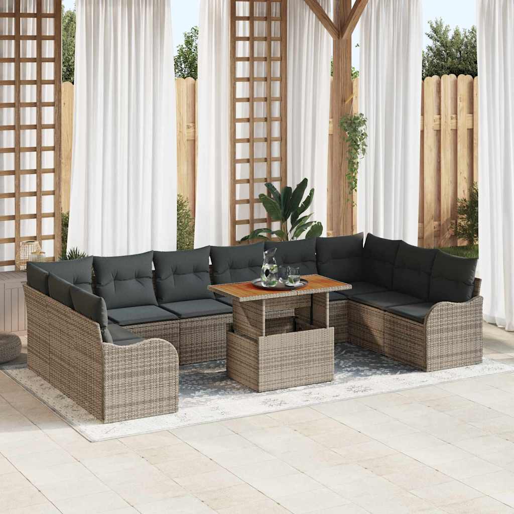 Set Divano da Giardino 11 pcs Grigio Poly Rattan - homemem39
