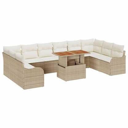 Set Divano da Giardino 11 pcs Beige Poly Rattan