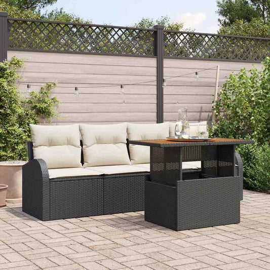 Set Divano da Giardino con archiviazione 5 pcs Nero Poly Rattan - homemem39