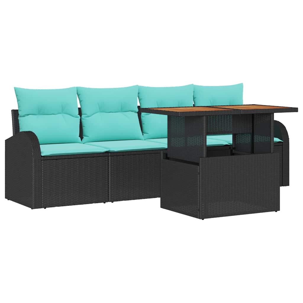 Set Divano da Giardino con archiviazione 5 pcs Nero Poly Rattan | homemem39