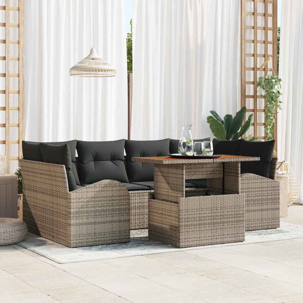 Set Divano da Giardino 7 pcs Grigio Poly Rattan - homemem39
