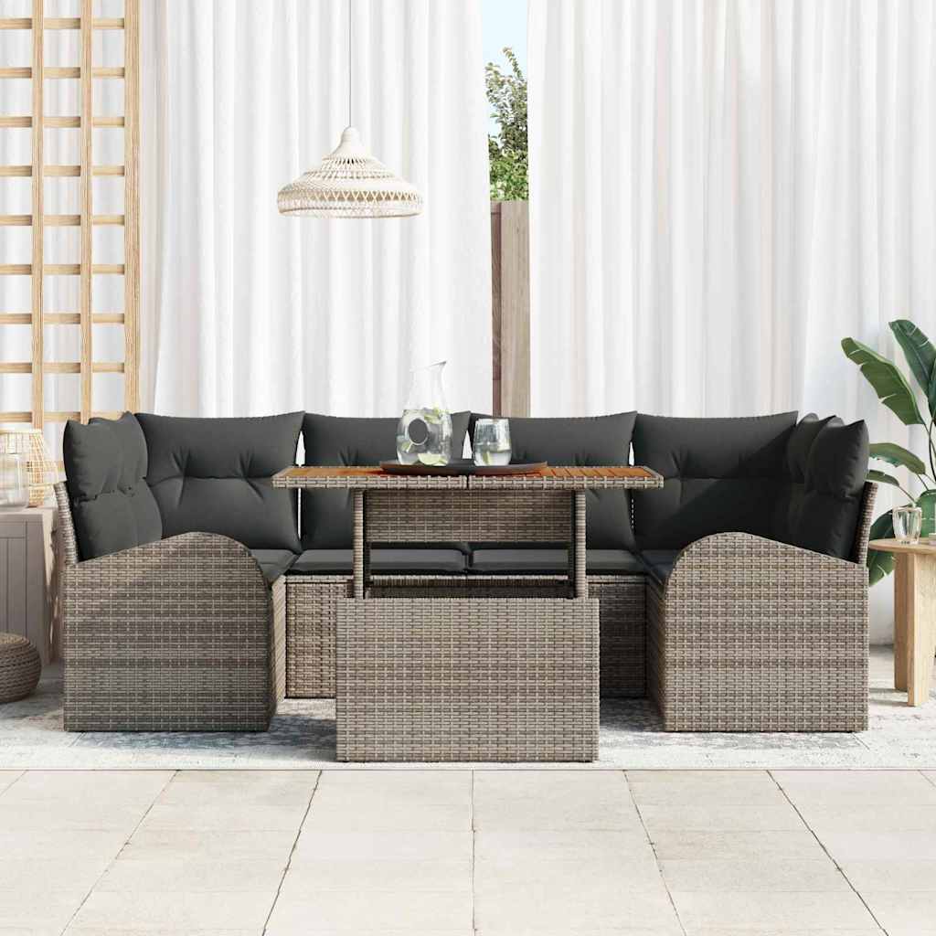 Set Divano da Giardino 7 pcs Grigio Poly Rattan - homemem39