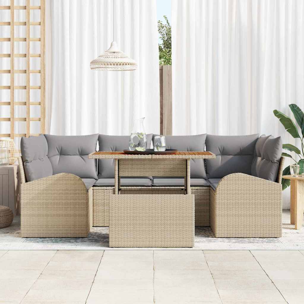 Set Divano da Giardino 7 pcs Beige Poly Rattan - homemem39