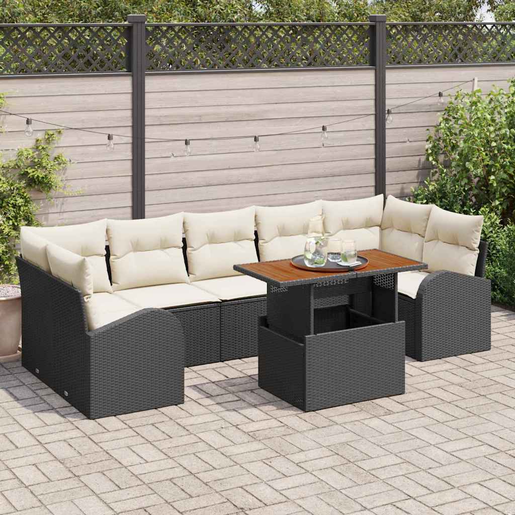 Set Divano da Giardino con archiviazione 8 pcs Nero Poly Rattan