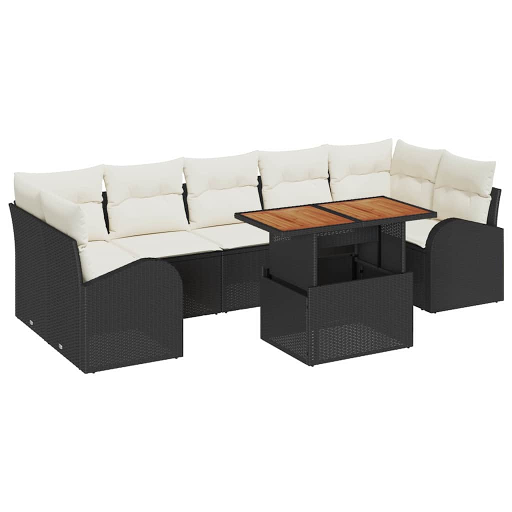 Set Divano da Giardino con archiviazione 8 pcs Nero Poly Rattan